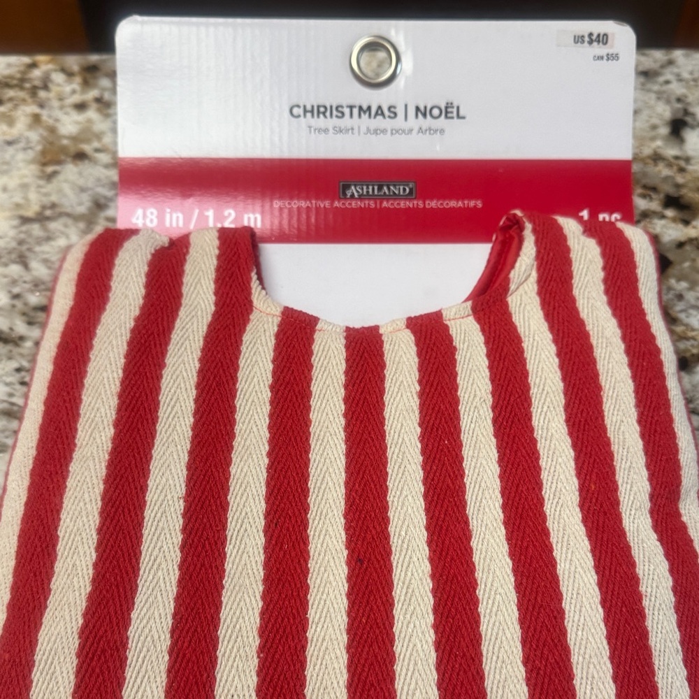 Ashland Red and Cream Striped Christmas Tree Skirt